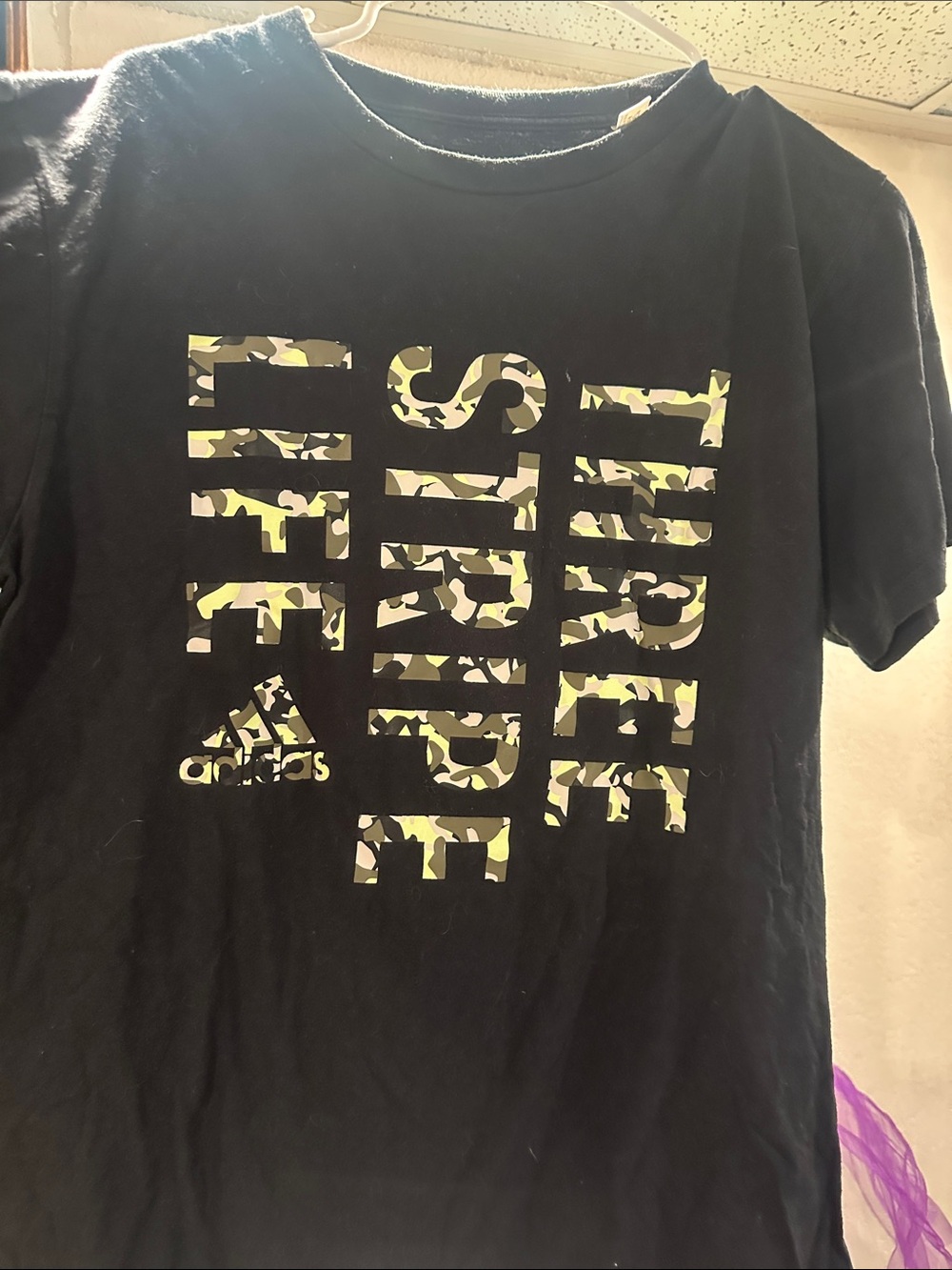 adidas Black Tee with Green Camo 'True Strength' Graphic